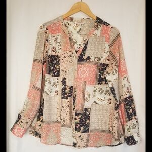 Floral Patchwork Blouse - Pink and Cream